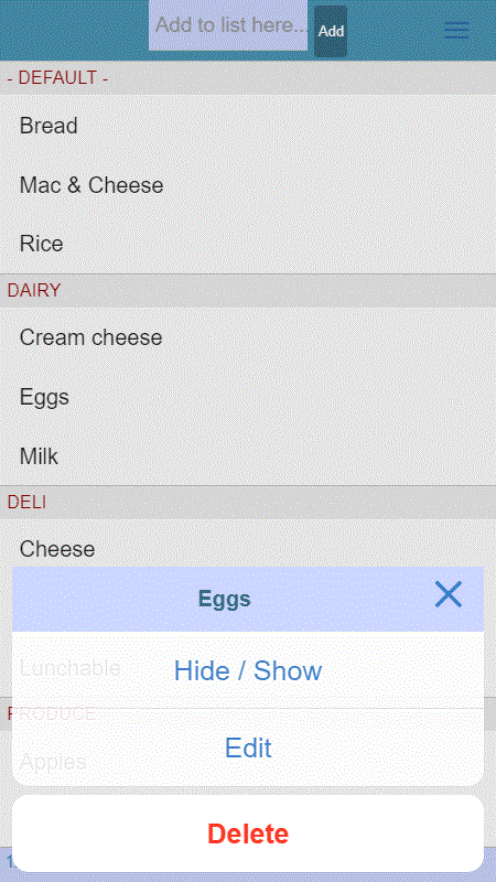 Hide items in your grocery list